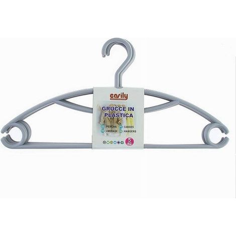 Trade Shop - Set 5pz Grucce Stampelle Appendiabiti In Plastica Grigia Vestiti Pantaloni 87684 -