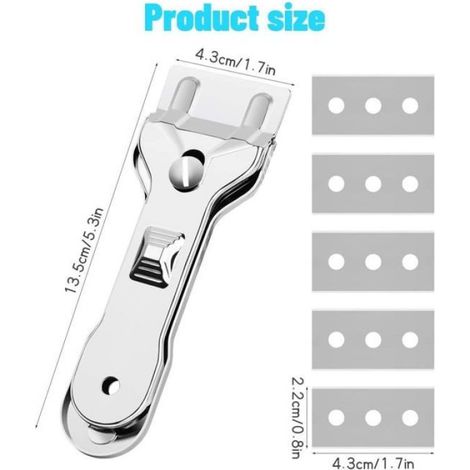 Grattoir en acier avec 5 lames Pour nettoyage plaques de cuisson verre Élimination rapide la saleté et mastic (1/4)