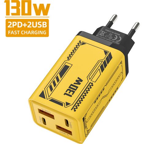 Chargeur multiport 130 W 2 USB + 2 PD pour téléphones portables Apple et Android Type-CDuokou-jaune (1/5)
