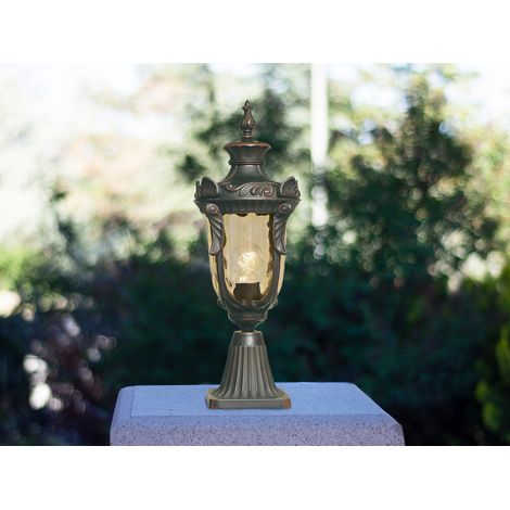 LED Sockel Laterne im Jugendstil mit Amberglas, Höhe 54cm (1/5)