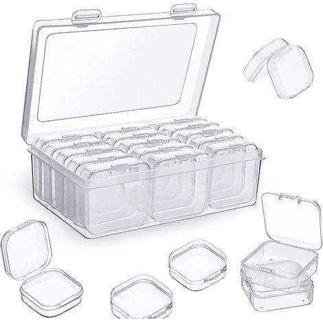 Lot de 12 Boîte de rangement, Plastique transparent, Couvercle à charnière, Pour perles et bijoux, Avec boîte rectangulaire (1/5)