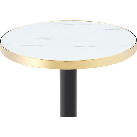 Table d'appoint ronde effet marbre blanc avec bordure dorée, plateau UV en MDF, base stable pour salon, chambre ou bureau - élégance moderne CHICFURN (1/5)