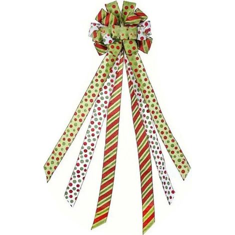Nœud décoratif pour sapin de Noël, grand nœud cadeau à pois rouges et verts, fait main pour les fêtes.