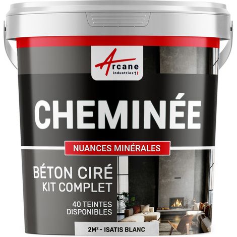 Béton ciré cheminée, kit avec primaire et vernis - 2 m² (en 2 couches) Isatis Blanc - ARCANE INDUSTRIES