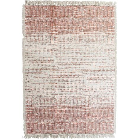 tapis coton orange beige avec franges style contemporain recyclage non - orange chiné beige naturel (1/4)