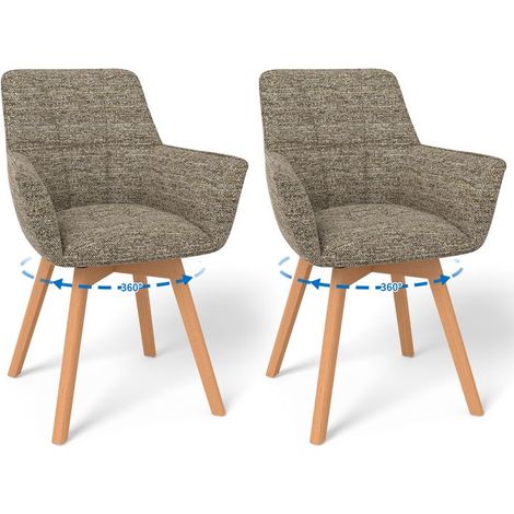 Chaises de salle à manger - WAFTING - Pivotantes (Lot de 2) - Avec accoudoirs - Tissu marron - Pieds en bois (1/5)
