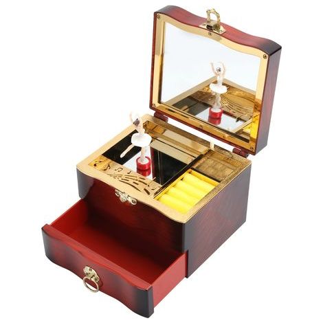 Handbetriebene Spieluhr mit klassischer, sich drehender Ballerina – Schmuckaufbewahrungsbox für Damen – Braun (1/5)