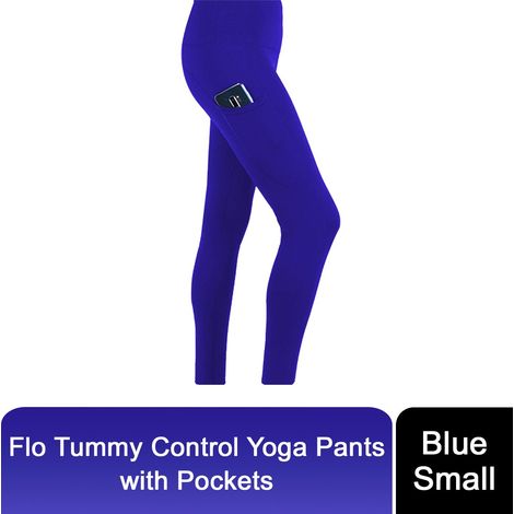 Flo Women's Tummy Control Sports Yoga Pants, Small Blue