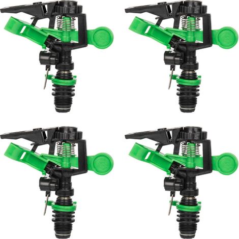 Bosisa Tête d'arrosage pulsante 360° réglable en plastique 1/2 pouce, asperseur d'impact pour irrigation de jardin, buse rotative haute pression, pack de 2 pièces