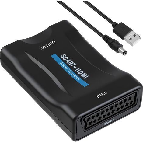 Adaptateur Péritel vers HDMI avec Câble USB 720p/1080p, Convertisseur Peritel HDMI pour TV Moniteur Projecteur, Scart Audio Vidéo HD Compatible avec PS3 DVD VHS Xbox Blu-Ray Plug and Play