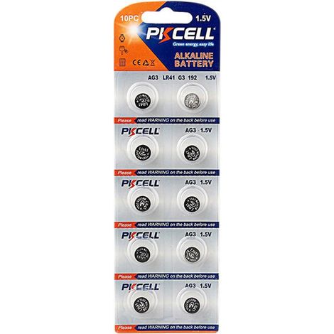 Pkcell – Lot de 10 piles bouton AG3 alcalines 1.5V – Haute capacité 35mAh – Pour jouets, télécommandes, lampes torches – Durée de vie prolongée (1/4)