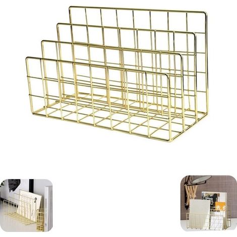 Support de rangement de documents 23,3 x 15,5 x 12 cm - trieur en métal, doré (1/5)