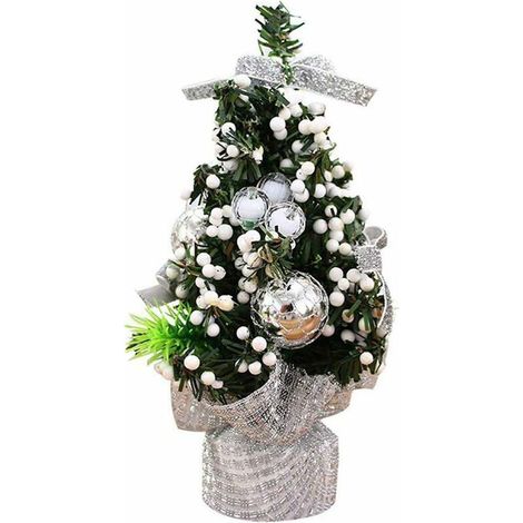 20 cm Miniature Christmas Tree Interior Decoration, Mini Artificial Christmas Tree Decoration Table Ornaments Christmas (Silver, One Size) (1/5)