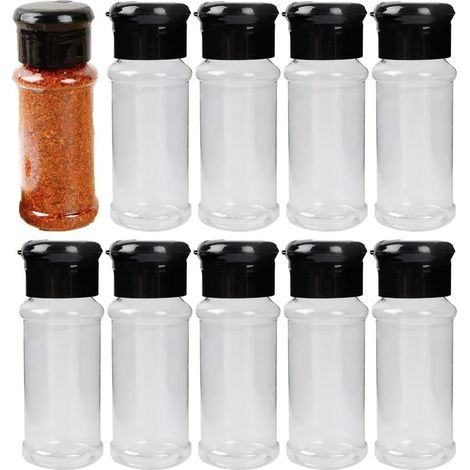Pot à épices en plastique 10 pièces 100 ml bouteille de récipient à épices ronde boîte d'assaisonnement transparente pour cuisine (1/5)