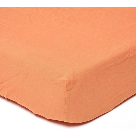 HOMESCAPES Burnt Orange Linen Fitted Sheet, King - Orange (1/4)