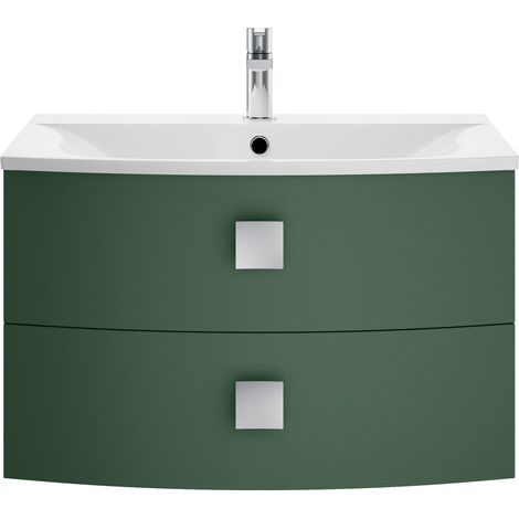 Gentleshaw Contemporary 2 Drawer Wall Hung Vanity Unit with Curved Basin, Hunter Green, 700mm