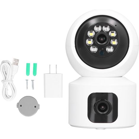 1080P HD Dual-Objektiv-WLAN-Überwachungskamera, Fernbedienung, für den Innenbereich, inklusive 100–240-V-US-Netzteil (1/5)