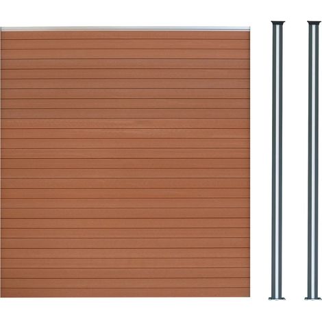 Composite Fence Panel & 2 x Aluminium Posts 6ft Board Brown Wood