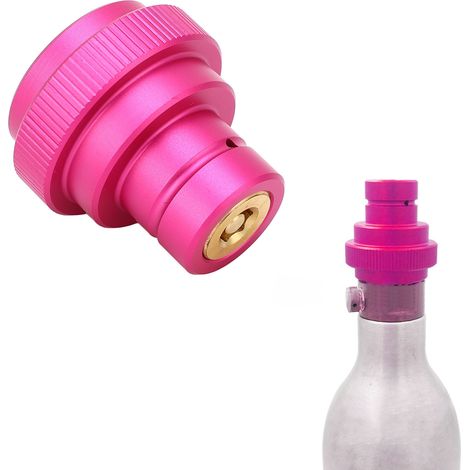 Schnell-CO2-Adapter für Sprudelwasser, kompatibel mit DUO/Terra/Art Sprudelwasserspendern, original blauer CO2-Zylinder mit TR21-4 Außengewinde-Sodaventil, zusätzliches rosa Zubehör. (1/5)