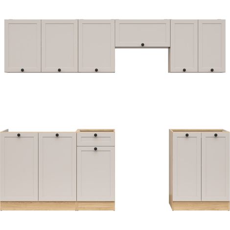 Cuisine complète 240 cm,Ensemble de meuble de cuisine finition chêne Bernstein/Uni cachemire, sans plan de travail (1/4)
