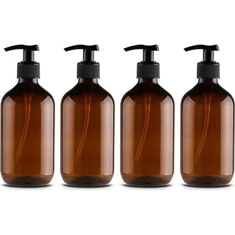 Juego de 4 dispensadores de jabón de plástico PET - 500 ml - Con bomba dosificadora negra - Ideal para cocina y baño (1/5)
