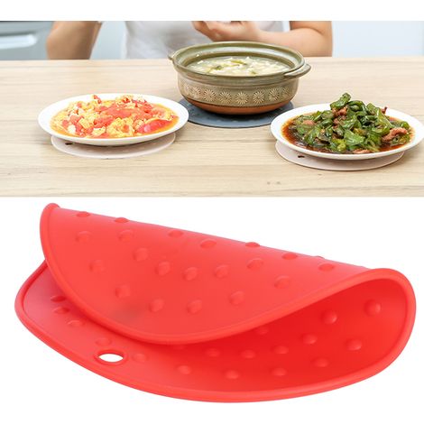 Dessous de plat rond isolant thermique en silicone alimentaire résistant aux hautes températures pour la cuisine (rouge) (1/5)