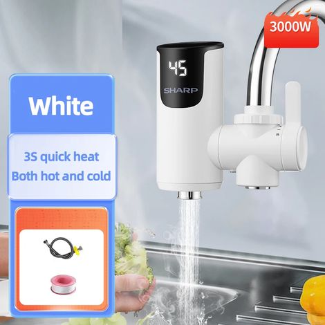Chauffe-eau électrique (blanc) 3000 W, robinet d'eau chaude instantanée, robinet d'eau chaude et froide, avec affichage de la température, 220 V (1/5)