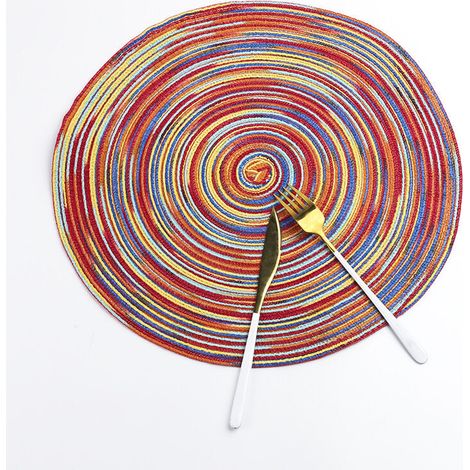Runde Tischsets aus Baumwolle, rutschfest, geflochten, hitzebeständig, für Partys, Küche, Esszimmer (1er-Set), B, 38 cm