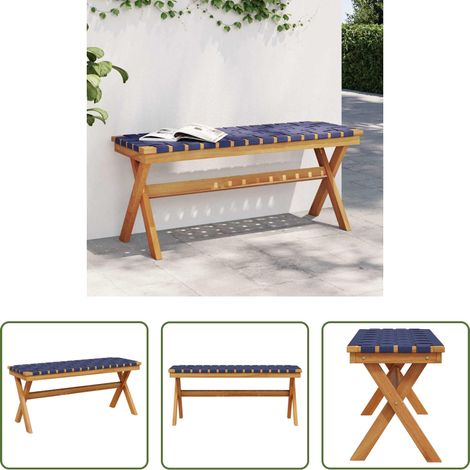 Banc extérieur - Banc de jardin bleu foncé bois massif d'acacia et tissu (1/5)