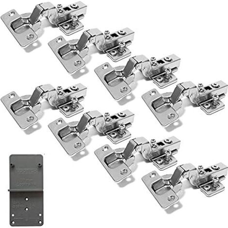 110 Degré Clip Rentrant 35mm Soft Close Charnieres avec Amortisseur Hydraulique Fermeture Automatique Charnière à Amorti pour Armoires de Porte Cuisine Lot de 8 (1/5)