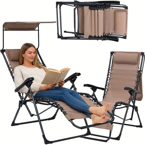 Chaise Longue Pliante Transat jardin avec Pare-Soleil 51 × 88 × 107 cm