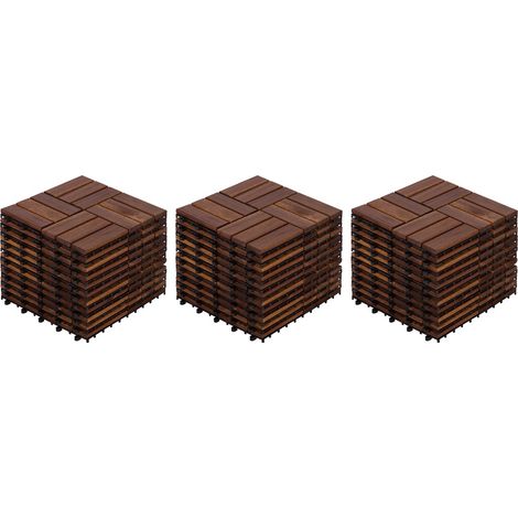 Dalles de Terrasse Clipsables Acacia - 30x30x2.4cm - Lot 32 PCS Sol Extérieur Emboîtable Damier Balcon Piscine - Brun (1/5)