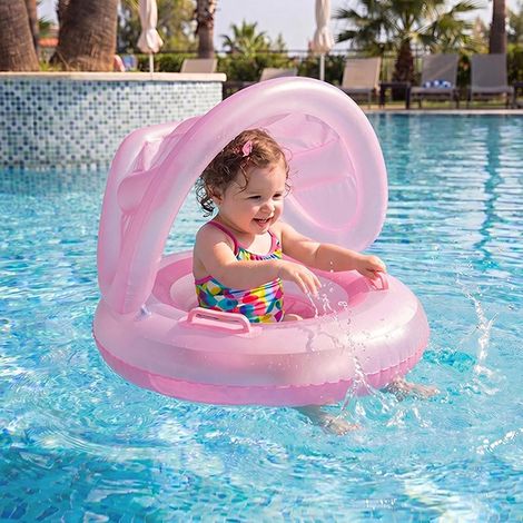Materassino galleggiante gonfiabile impermeabile per piscina con parasole (rosa trasparente, 6 mesi-6 anni) (1/3)