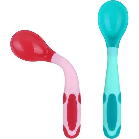 RHG Ensemble de 2 cuillères, cuillère d'entraînement pour complément alimentaire pour bébé, bleu + rouge (1/5)