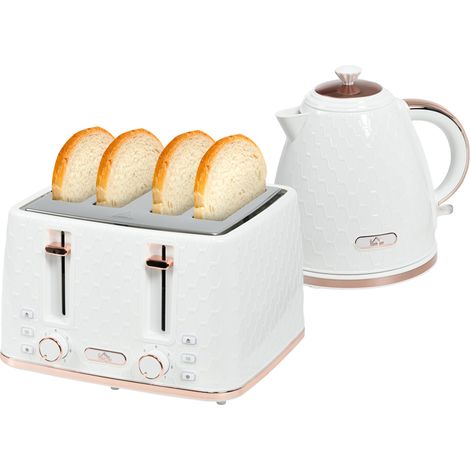 1.7L 3000W Fast Boil Kettle & 4 Slice Toaster Set, Kettle Toaster Set with 7 Browning Controls, Crumb Tray, White (1/5)