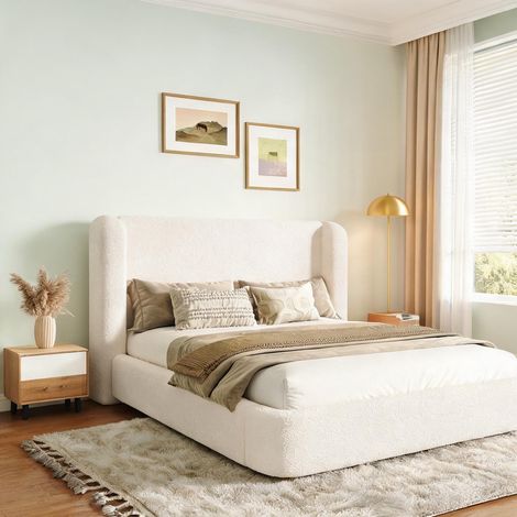 Cadre de lit beige en boucle 218,5 x 209 x 100,5 cm (1/5)