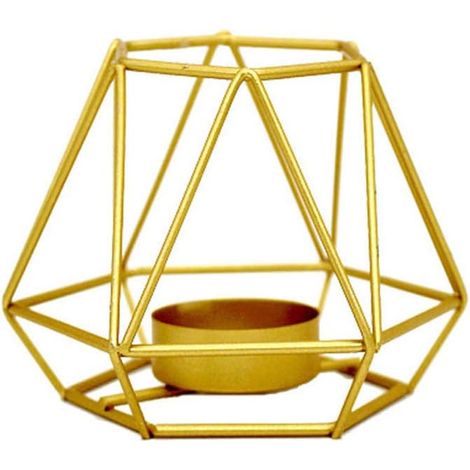 Bougeoir géométrique creux créatif en fer doré pour table de mariage D (1/5)