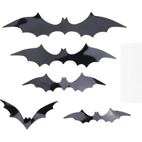140 autocollants chauves-souris 3D noirs effrayants pour décoration murale, avec feuilles de support, pour une fête à la maison (1/5)