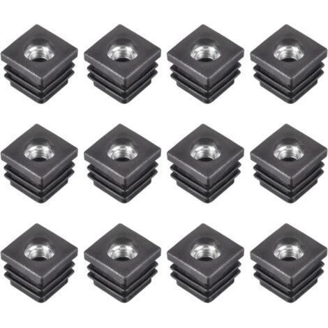 Embouts plastique noir pour tubes carrés 20 x 20 mm – Lot de 12 pièces avec filetage M8, idéal pour pieds de chaise et meubles (1/4)