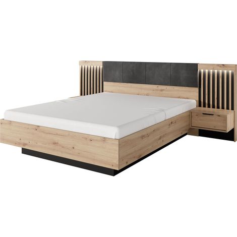 Letto 160x200 con comodini, Rovere Craft + Antracite, 263,8 x 104 x 210 cm