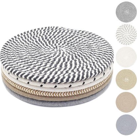 Manteles individuales resistentes al calor, Juego de 6, Algodón tejido, Posavasos para sartenes, platos y tazas, Antideslizantes, Diámetro: 20 cm (1/5)