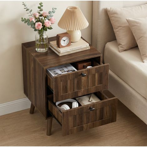 Table de chevet 2 tiroirs 43,5 x 40 x 57,5 cm, coloris noyer DESVIAE (1/5)