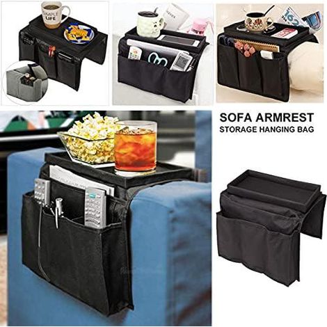Organisateur de Canapé Support Plateau Sac de Rangement Accoudoir Canapé avec Porte Gobelet, Suspendu Accoudoir à Poches Organisateur de Sofa Fauteuil Caddy pour Magazine Télécommande TV DVD Livre