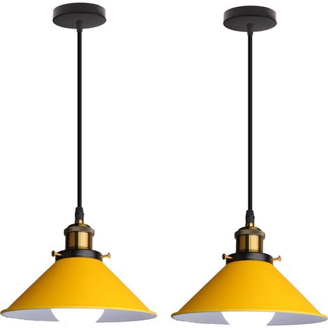 2er Pack Retro Pendelleuchte, 22cm Hängelampe Vintage Industrial Style Metall Deckenleuchte E27 für Esszimmer Küche Restaurant Cafét Bars - Gelb