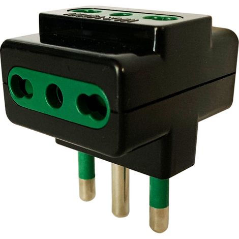 Adattatore spina 16A 2P/T con 3 prese bipasso 10/16A 2P/T nero