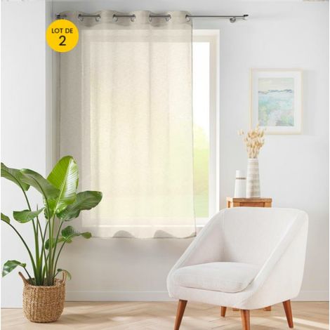 Lot de 2 voilages petite hauteur à œillets 140 x 180 cm – Voile tissé Éole Beige – (1/3)