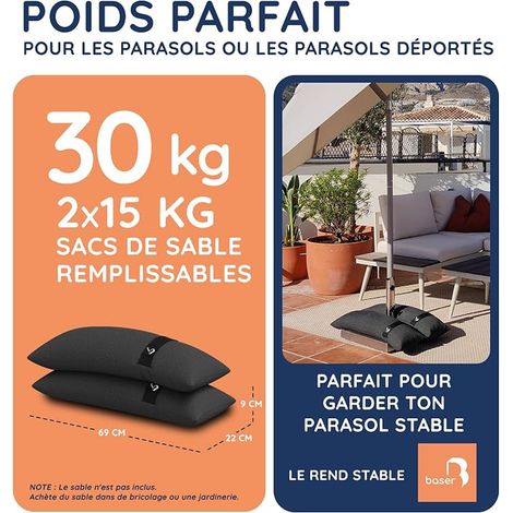 BASER Weight for Gazebo Sandbags 2 x 15 kg – Weighing for 3 x 3 Waterproof Folding Gazebos, Parasol (1/4)