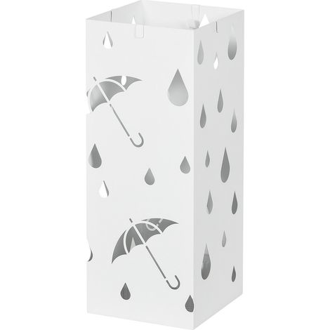 Regenschirmständer Schirmständer mit 4 Haken, Wasserauffangschale Regenschirmhalter für Flur, Regenschirme & Gehstöcke Stahl 15,5 x 15,5 x 40 cm Weiß Aosom