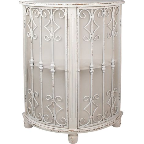 Meuble de Rangement Demi-Lune en Bois et Fer Blanc Style Romantique 2 Portes 81x32x103 cm - PANGIVO (1/5)