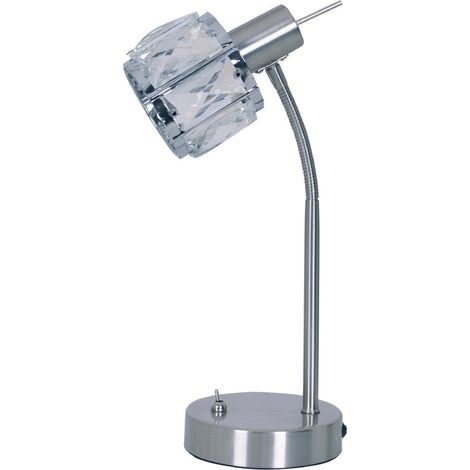Lampe à poser LED en métal et verre facetté aspect acier inoxydable avec ampoule E14 34,5 x 17,5 cm - PANGIVO (1/5)